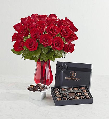 Scharffen Berger® Chocolatier's Collection with Two Dozen Red Roses
